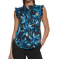Blusa feminina DKNY com estampa e babados, azul, tamanho pequeno