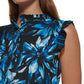 Blusa feminina DKNY com estampa e babados, azul, tamanho pequeno