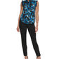 Blusa feminina DKNY com estampa e babados, azul, tamanho pequeno