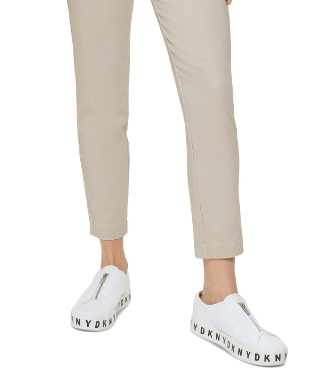 Calça feminina DKNY de sarja com zíper lateral e tornozelo, marrom, tamanho 6