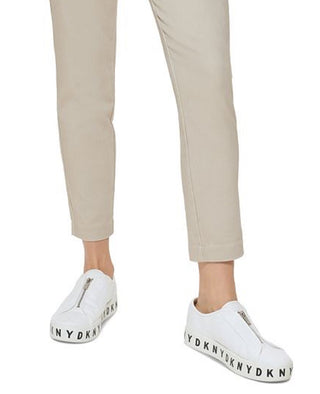 Calça feminina DKNY de sarja com zíper lateral e tornozelo, marrom, tamanho 4