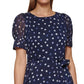 Vestido feminino DKNY estampado com manga bufante e ajuste evasê, azul, tamanho 6