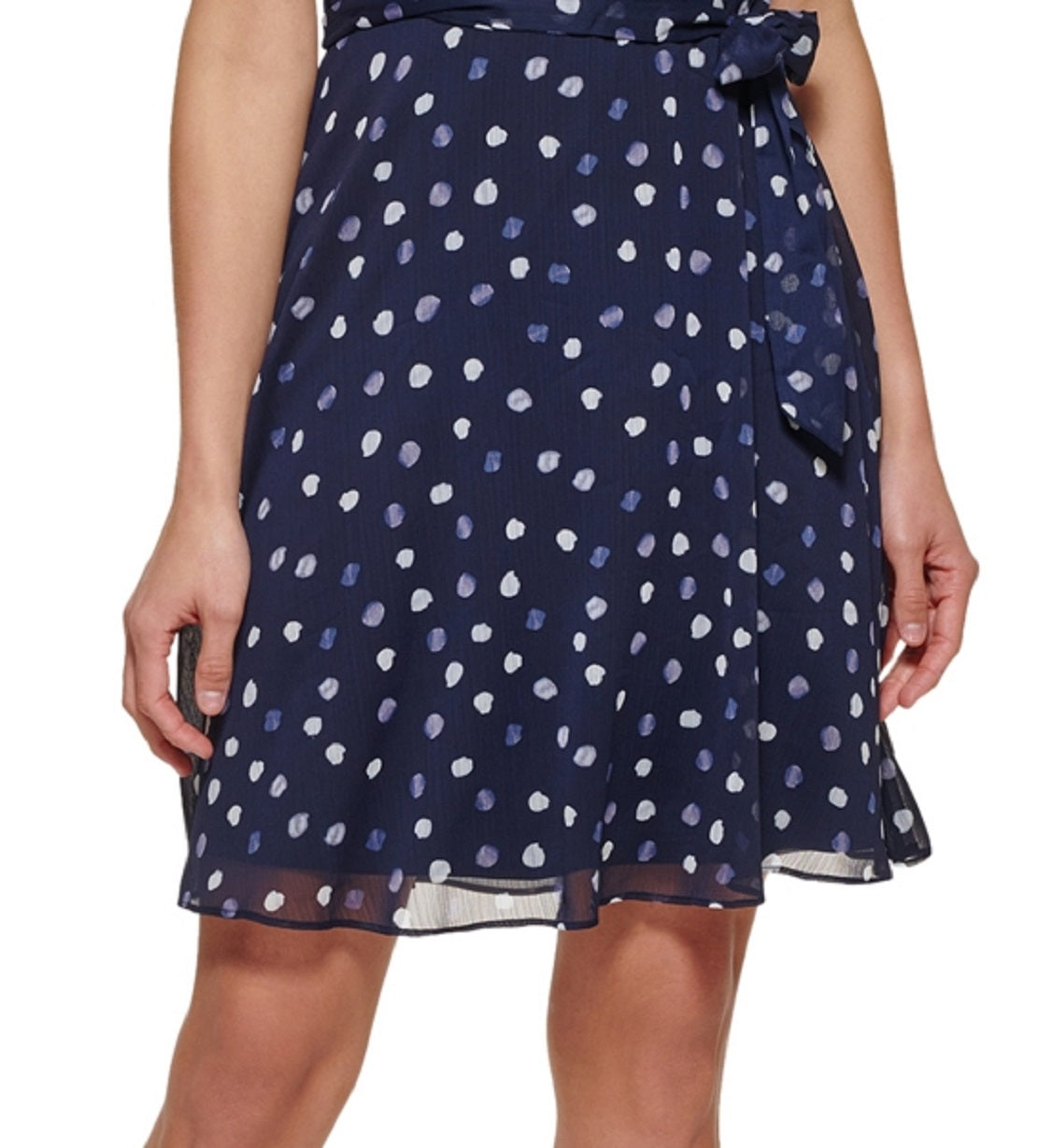 Vestido feminino DKNY estampado com manga bufante e ajuste evasê, azul, tamanho 6