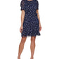 Vestido feminino DKNY estampado com manga bufante e ajuste evasê, azul, tamanho 6