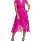 Vestido feminino DKNY Flutter Faux Wrap Chiffon Roxo Tamanho 6 Petite