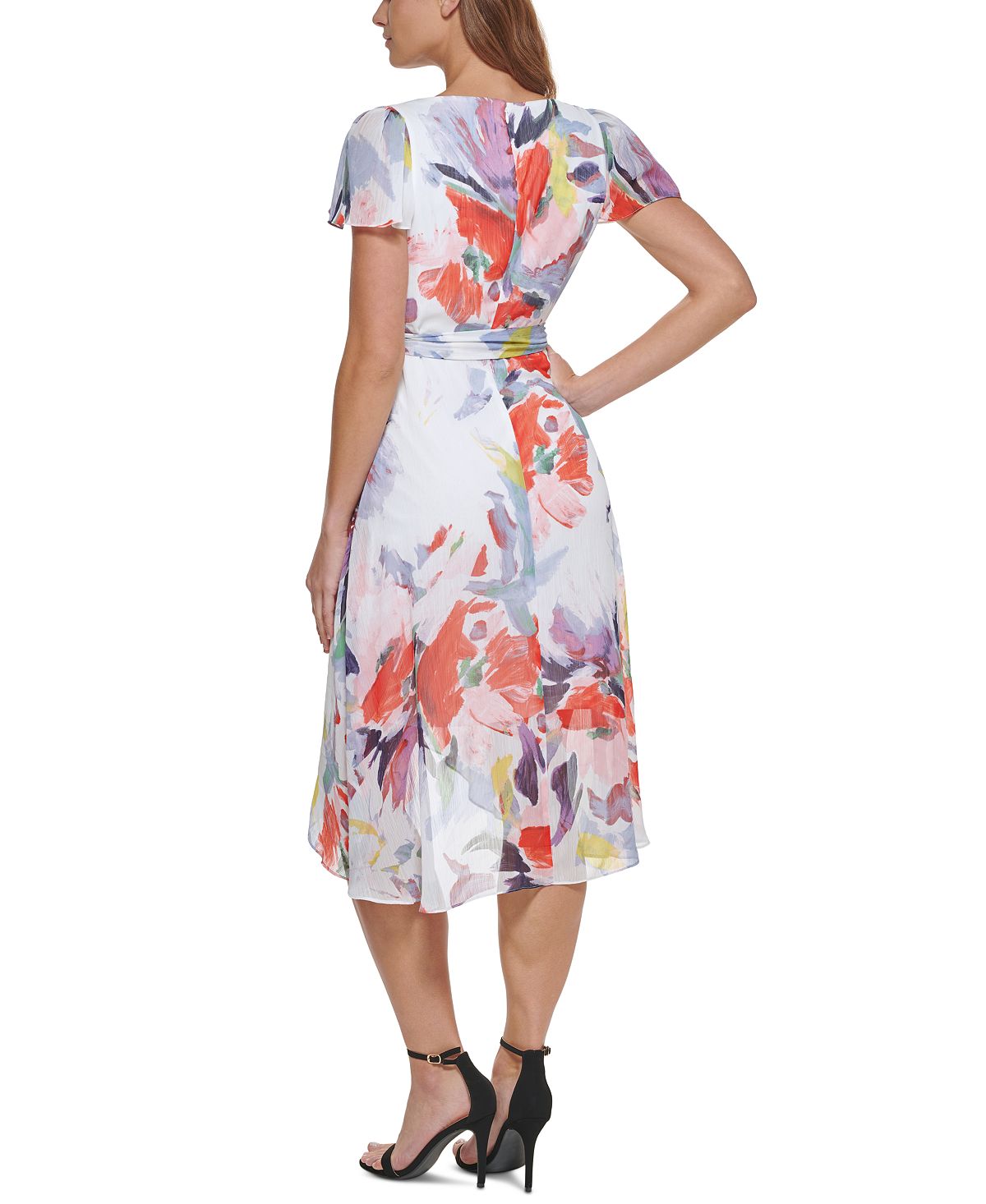 Vestido envelope falso estampado feminino DKNY, branco, tamanho 14