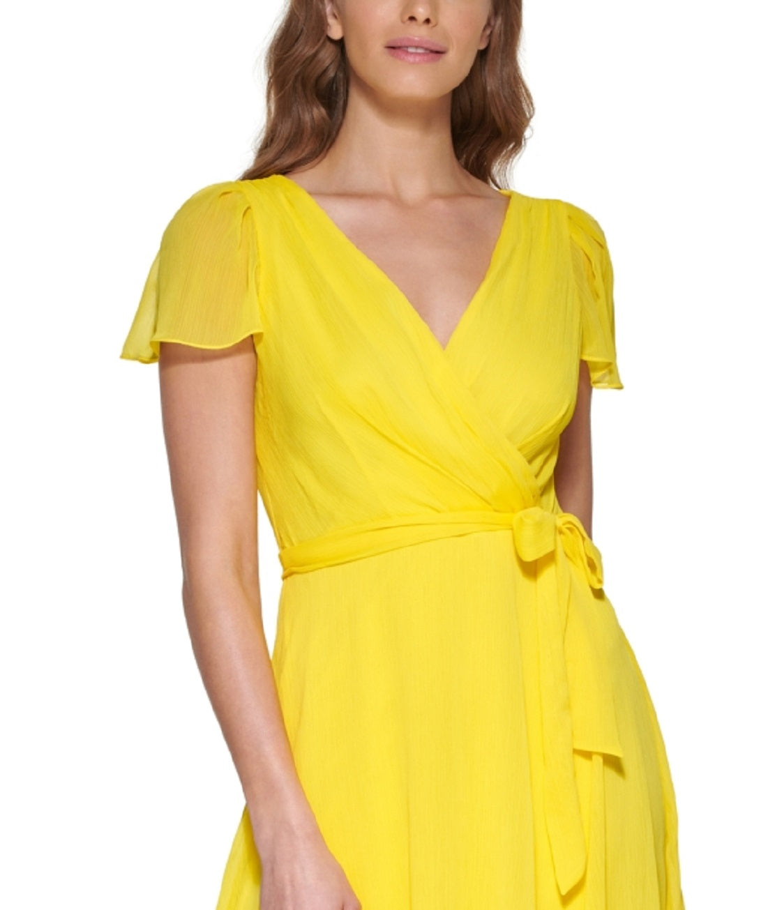 Vestido envelope falso de manga curta feminino DKNY, amarelo, tamanho 10