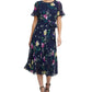 Vestido midi com saia godê estampada DKNY feminino, azul, tamanho 12, pequeno
