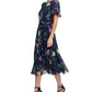 Vestido midi com saia godê estampada DKNY feminino, azul, tamanho 12, pequeno