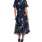 Vestido midi com saia godê estampada DKNY feminino, azul, tamanho 10, pequeno