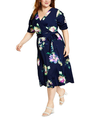 Vestido envelope falso estampado feminino DKNY azul tamanho 22W