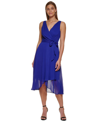 DKNY Women's Sleeveless Faux Wrap Dress Blue Size 12