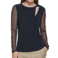 Blusa feminina DKNY com manga de malha e decote em V, preta, tamanho X-S