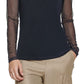 Blusa feminina DKNY com manga de malha e decote em V, preta, tamanho X-S