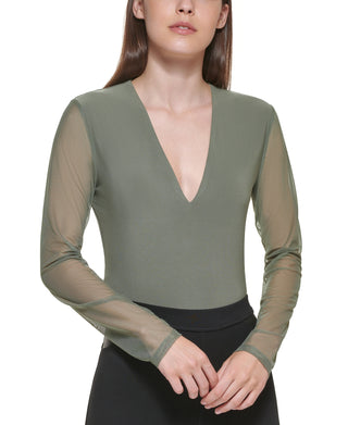 Body DKNY Feminino Mix Media Gola V Verde Tamanho Grande