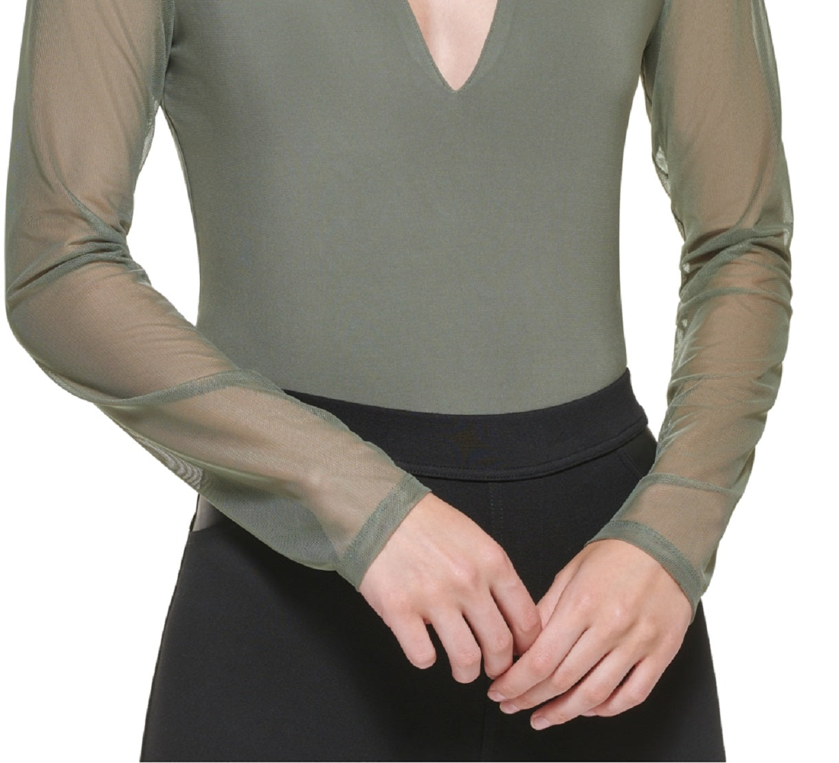 Body DKNY Feminino Mix Media Gola V Verde Tamanho Grande