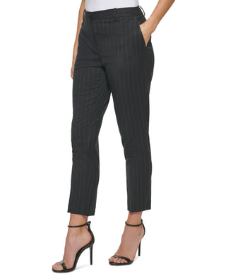 Calça listrada feminina DKNY cintura alta preta tamanho 8 Petite
