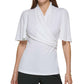 Blusa feminina DKNY com mangas franzidas e babados, branca, tamanho médio