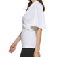 Blusa feminina DKNY com mangas franzidas e babados, branca, tamanho médio