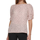 Blusa feminina estampada DKNY com manga cotovelo, rosa, tamanho extragrande