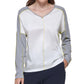 Blusa feminina DKNY com decote em V e estampa de mídia mista, cinza, tamanho extragrande