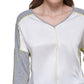 Blusa feminina DKNY com decote em V e técnica mista, cinza, tamanho médio