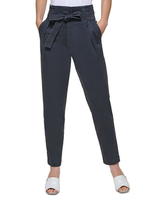 Calça feminina DKNY com cintura curta Paperbag, azul, tamanho 8