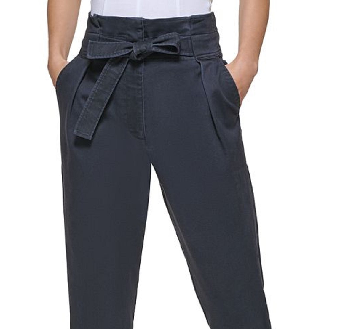 Calça feminina DKNY com cintura curta Paperbag, azul, tamanho 8