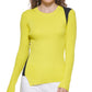 Suéter feminino DKNY com ombros contrastantes, amarelo, tamanho grande