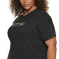 Camiseta feminina DKNY com logotipo de algodão, preta, tamanho 1X