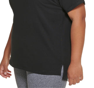 Camiseta feminina DKNY com logotipo de algodão, preta, tamanho 1X