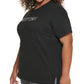 Camiseta feminina DKNY com logotipo de algodão, preta, tamanho 1X