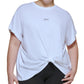 Camiseta feminina DKNY com logo metálico frontal e nó, branca, tamanho 1X