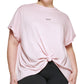 Camiseta feminina DKNY com logo metálico e nó frontal, rosa, tamanho 1X