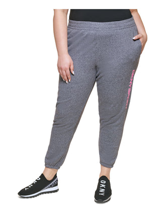 Calça de corrida feminina DKNY Sport com bolsos e cordão, com estampa de logotipo, cintura alta, cinza, tamanho 3X