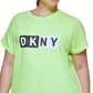 Camiseta feminina DKNY com estampa de logotipo bicolor, amarela, tamanho 3X
