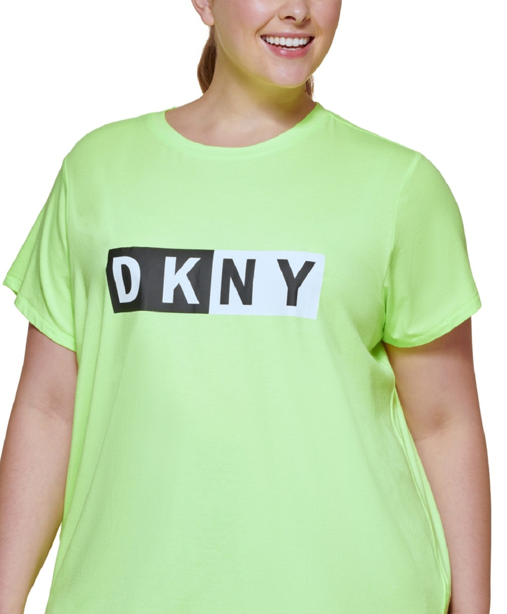Camiseta feminina DKNY com estampa de logotipo bicolor, amarela, tamanho 3X