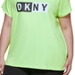 Camiseta feminina DKNY com estampa de logotipo bicolor, amarela, tamanho 3X