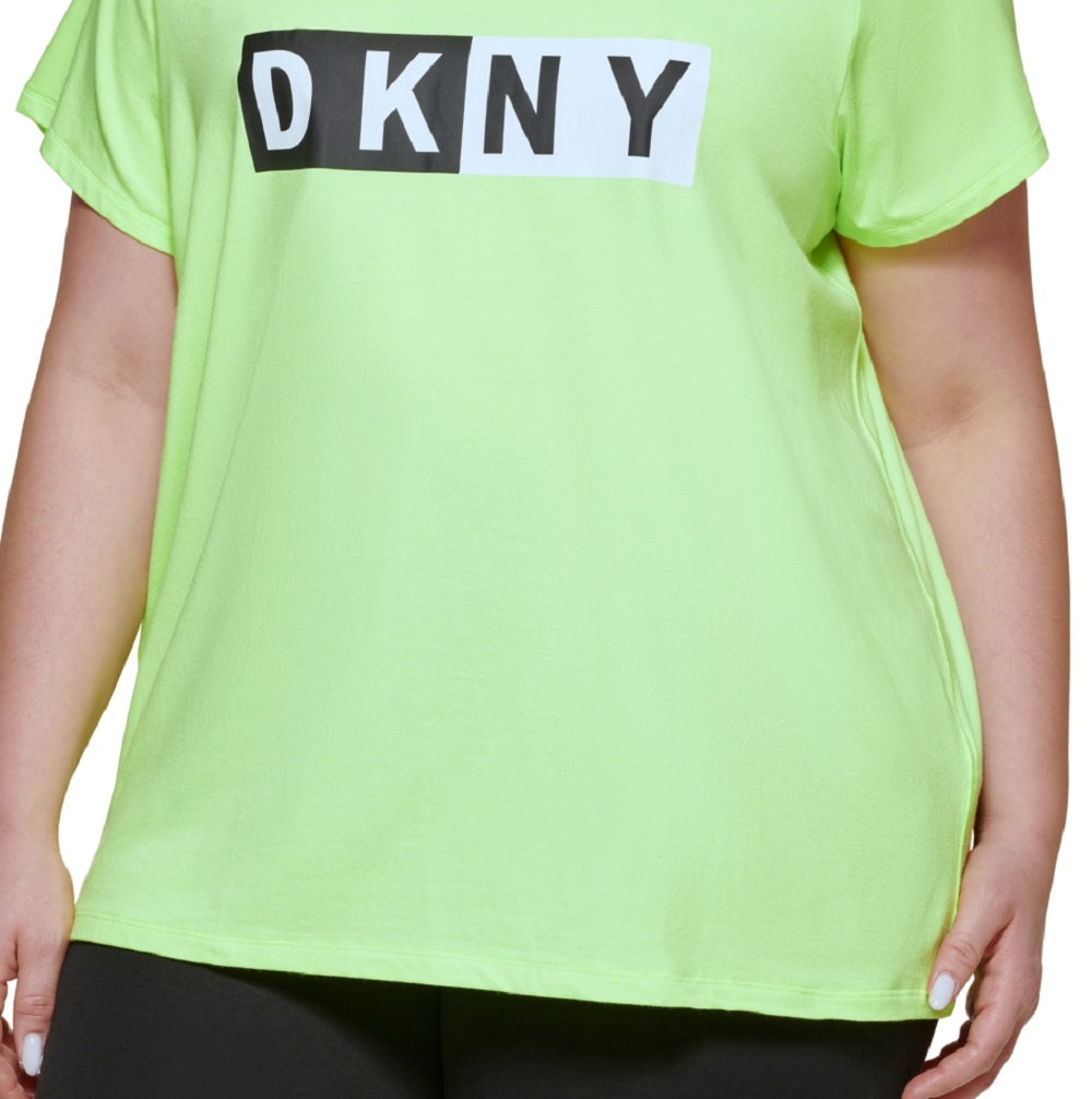 Camiseta feminina DKNY com estampa de logotipo bicolor, amarela, tamanho 3X