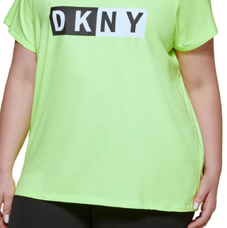 Camiseta feminina DKNY com estampa de logotipo bicolor, amarela, tamanho 3X