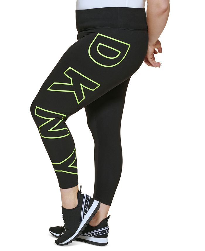 Legging feminina DKNY com cintura alta e logo explodido 7/8, preta, tamanho 3X
