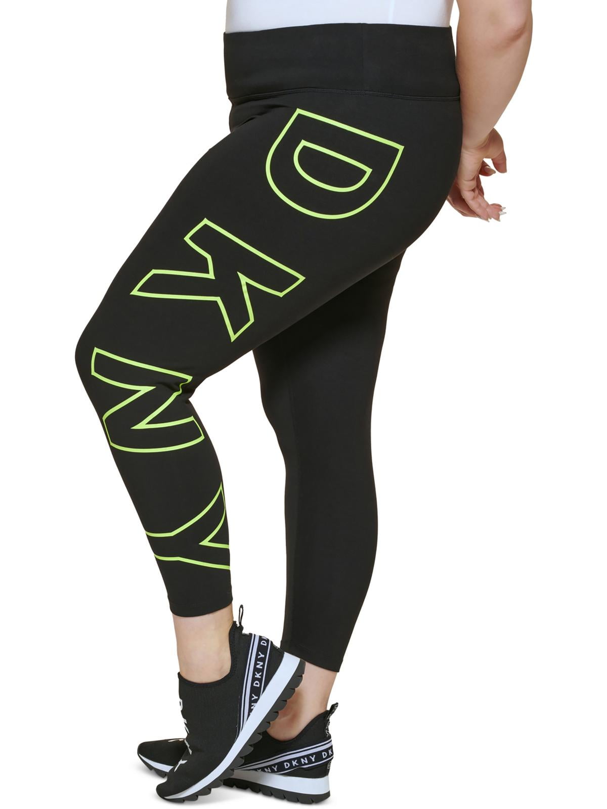 Legging feminina DKNY com cintura alta e logo explodido 7/8, preta, tamanho 2X