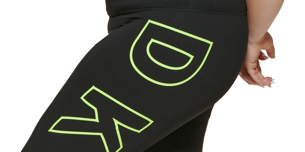 Legging feminina DKNY com cintura alta e logo explodido 7/8, preta, tamanho 2X