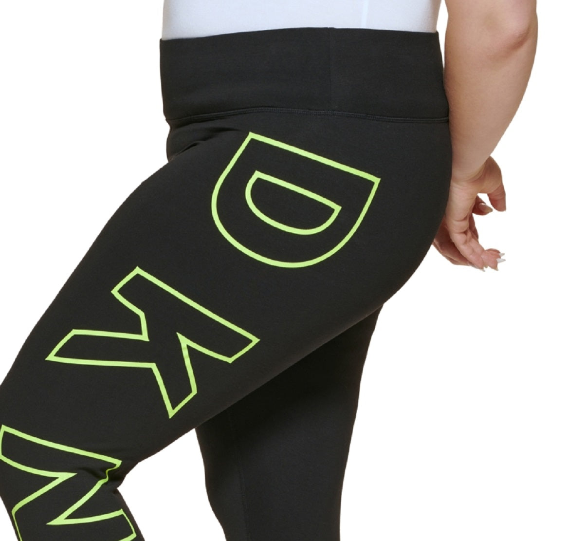 Legging feminina DKNY cintura alta 7/8 com logo explodido, preta, tamanho 1X