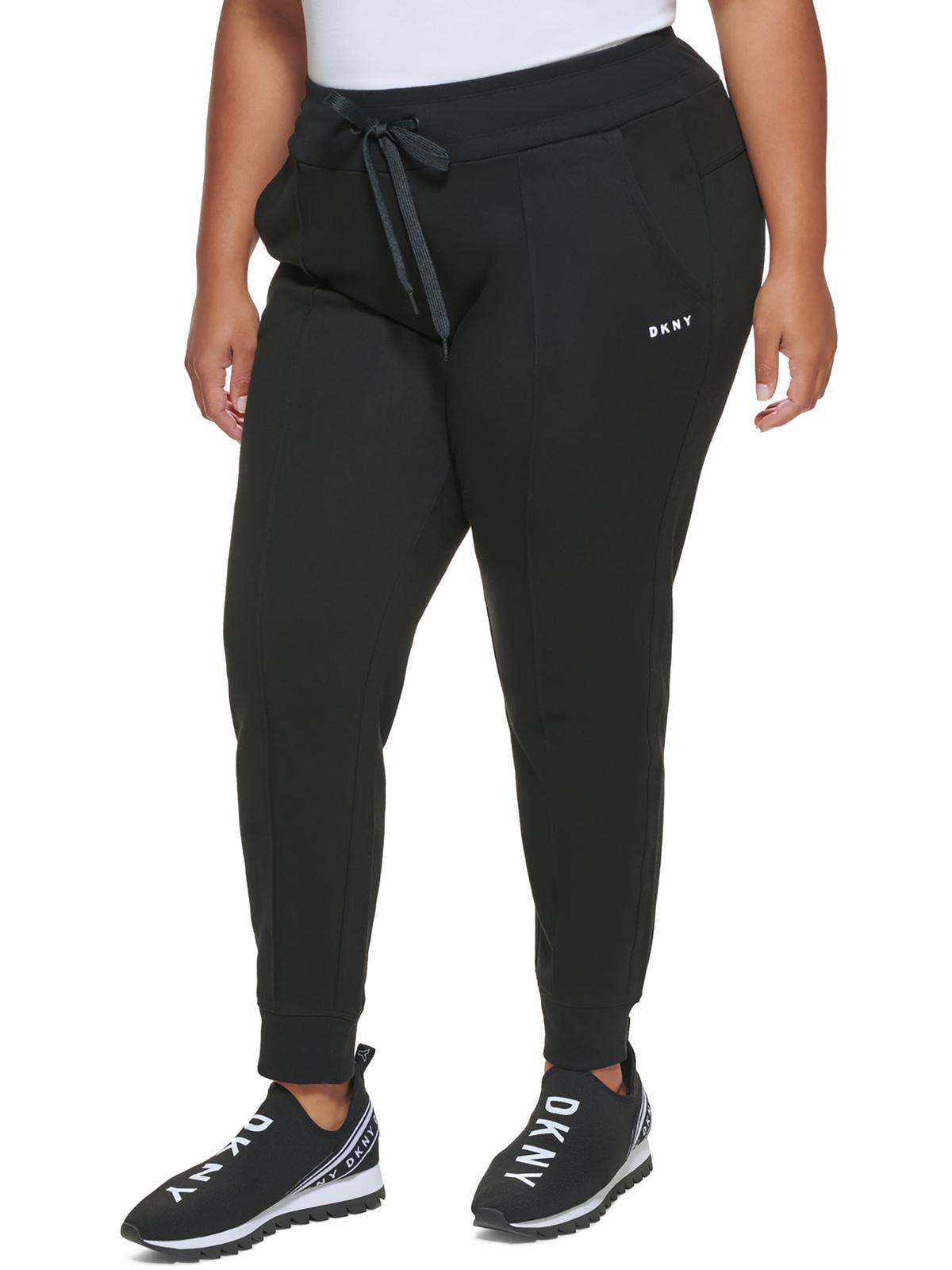 Calça de moletom feminina DKNY com logotipo bordado Pintuck, preta, tamanho 3X