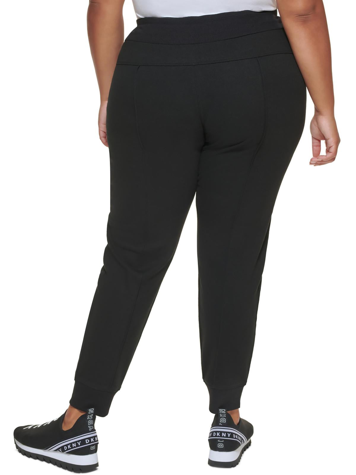 Calça de moletom feminina DKNY com logotipo bordado Pintuck, preta, tamanho 3X