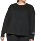 Moletom DKNY feminino com medalhão em relevo, preto, tamanho 3X