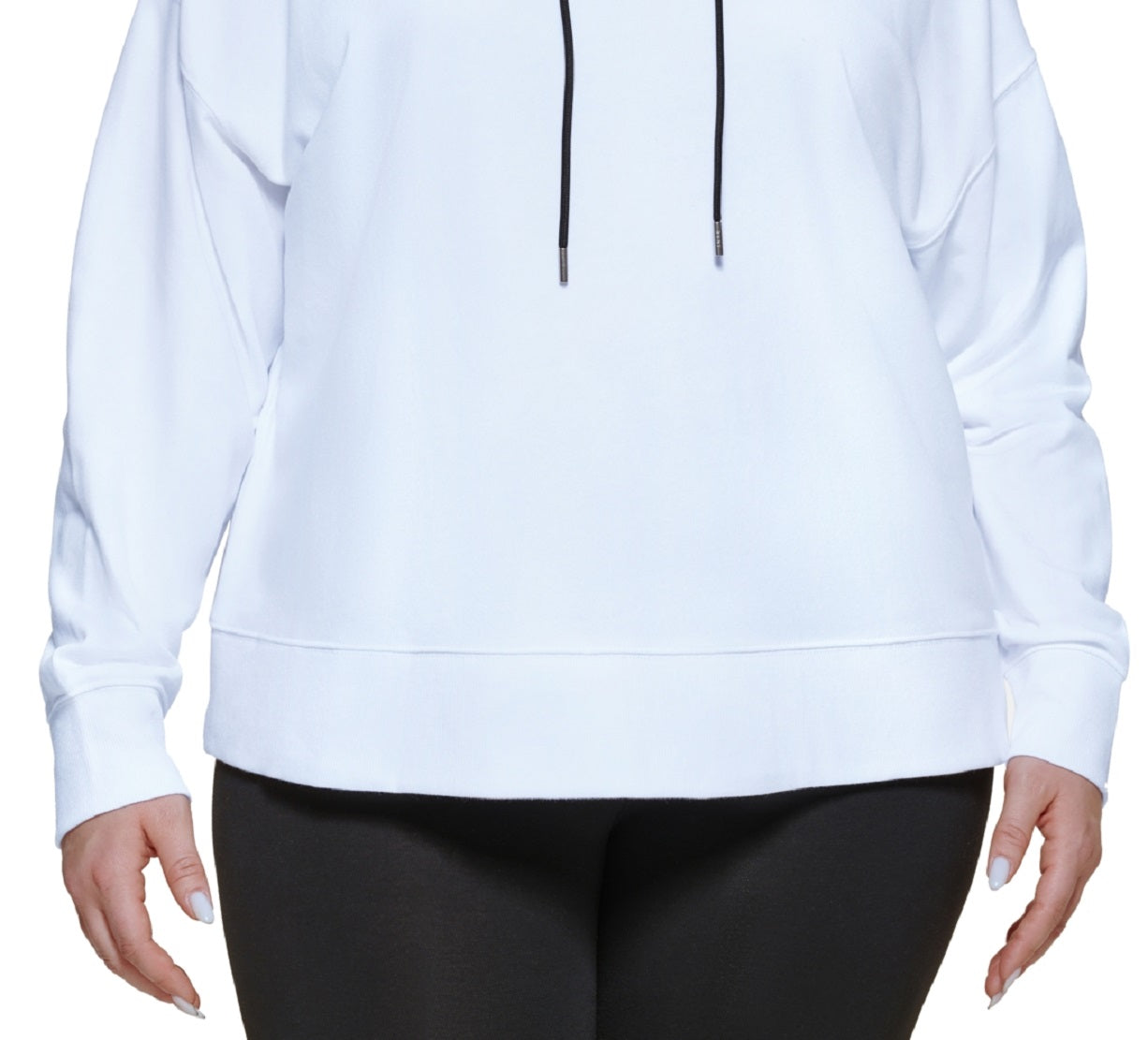 Moletom com capuz curto feminino DKNY com logotipo metálico, branco