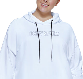 Moletom com capuz curto feminino DKNY com logotipo metálico, branco