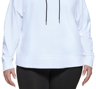 Moletom com capuz curto feminino DKNY com logotipo metálico, branco